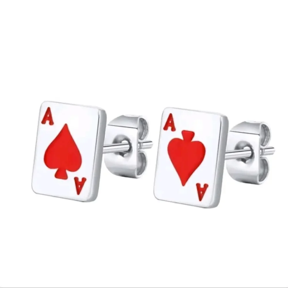 Stainless Steel Ace of Hearts Stud Earrings Unisex